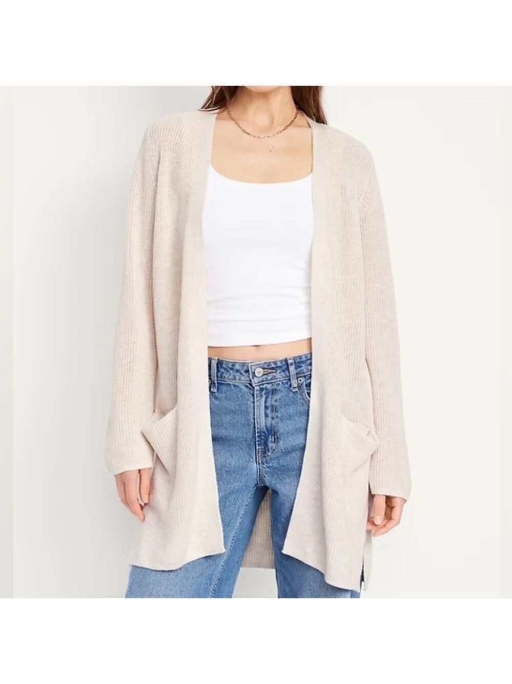 4X • Old Navy • Cozy Cream Open-Front Longline Cardigan Sweater